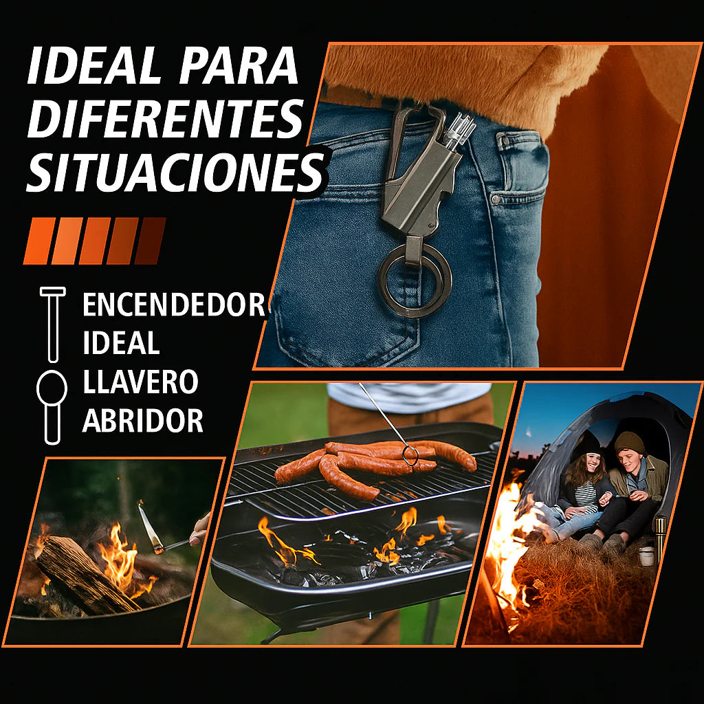 FlameKey™ - Encendedor infinito y abridor portátil de acero inoxidable