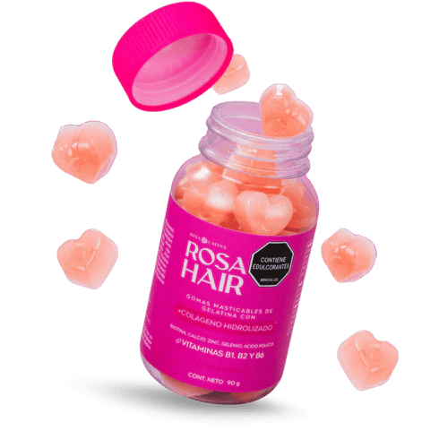 Rosa Hair - Gomitas para activar el crecimiento capilar, reducir caída de calleo, fortalece las uñas y mejora la textura de la piel