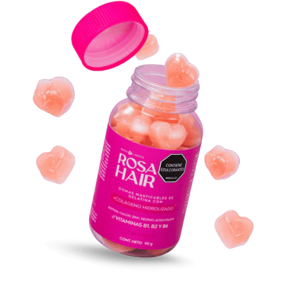 Rosa Hair - Gomitas para activar el crecimiento capilar, reducir caída de calleo, fortalece las uñas y mejora la textura de la piel