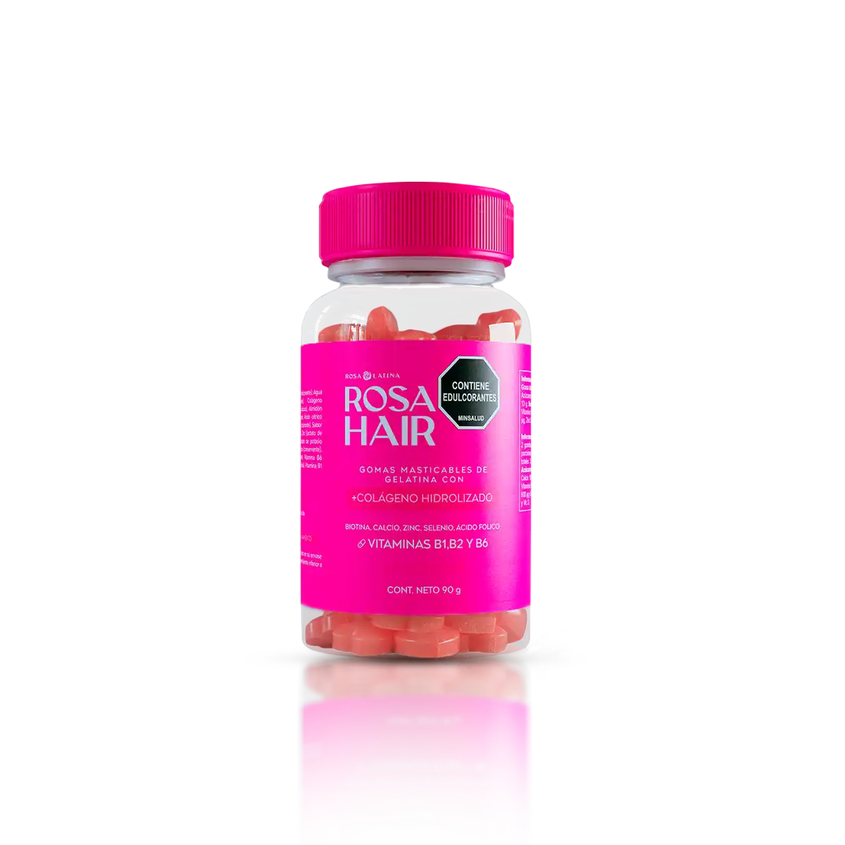Rosa Hair - Gomitas para activar el crecimiento capilar, reducir caída de calleo, fortalece las uñas y mejora la textura de la piel