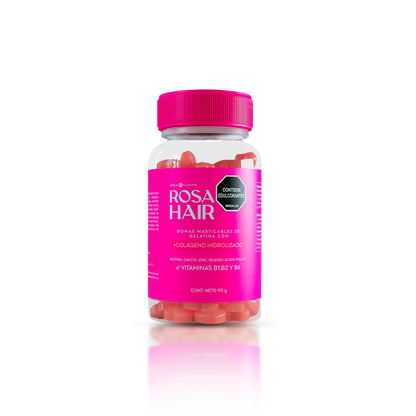 Rosa Hair - Gomitas para activar el crecimiento capilar, reducir caída de calleo, fortalece las uñas y mejora la textura de la piel